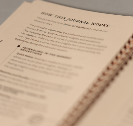 A close-up of a journal page titled HOW THIS JOURNAL WORKS, detailing its purpose and features for reflective journaling